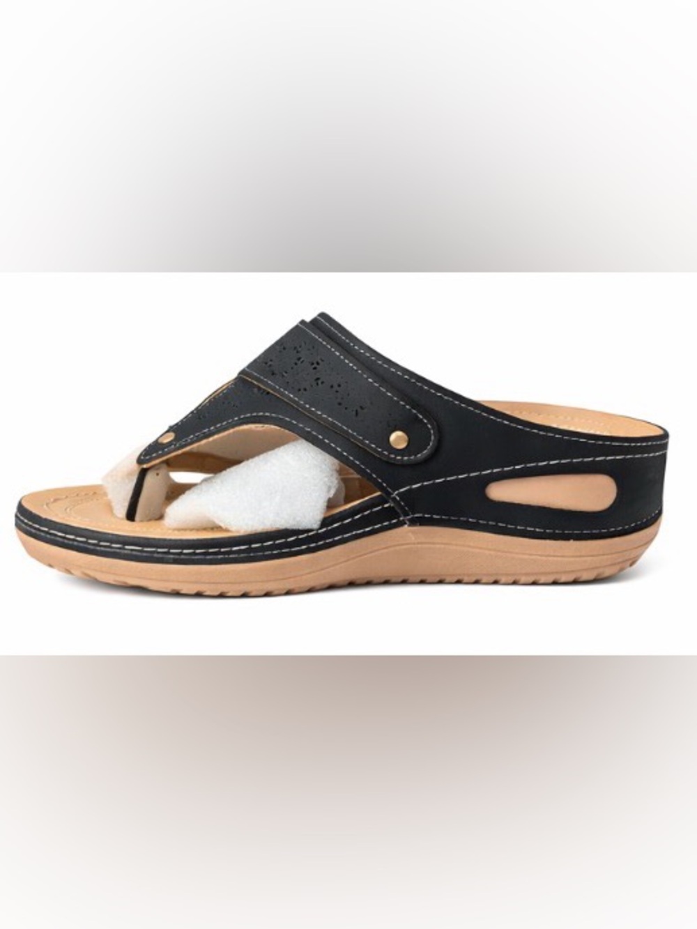 Women’s Black Thong Sandal with gold detail- Size 8